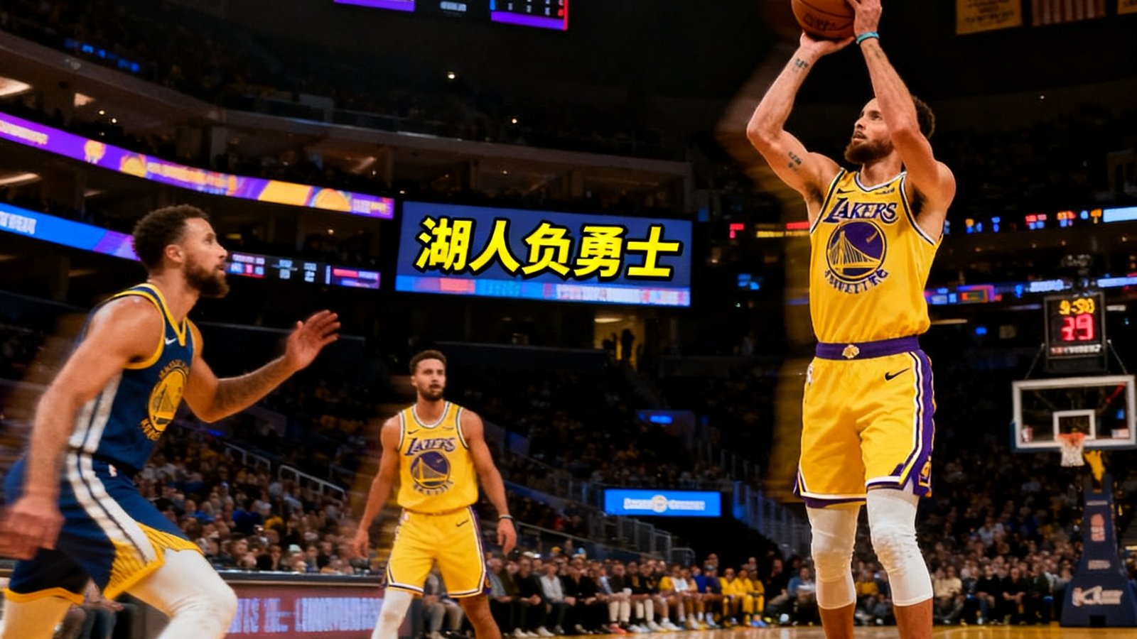 NBA常规赛湖人负勇士，库里狂砍50分，三分球13中8