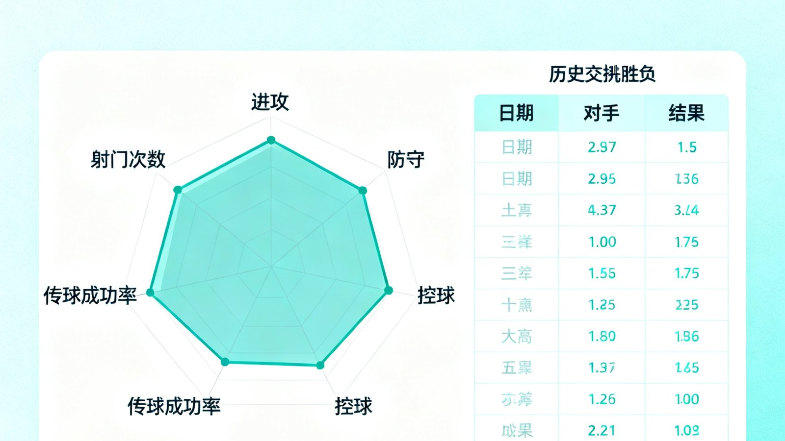 满冠体育数据统计模块展示球队雷达图与历史交锋胜负记录